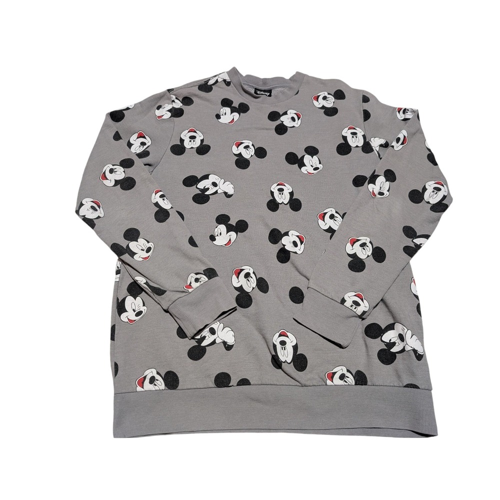 Disney Mickey Mouse All Over Print Crew Neck Sweatshirt Gray L 42 44